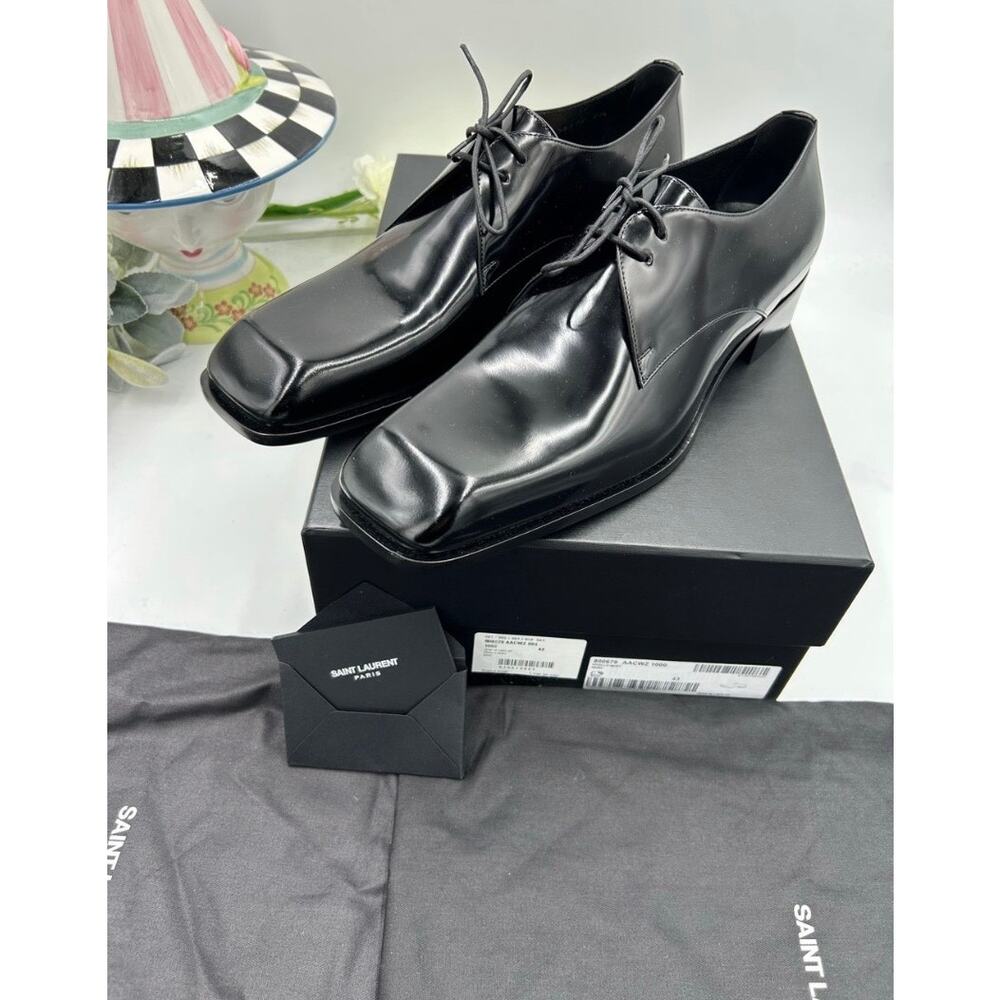 Men's Saint Laurent Jean black leather derby shoes, size 43 made in Italy - Picture 11 of 12
